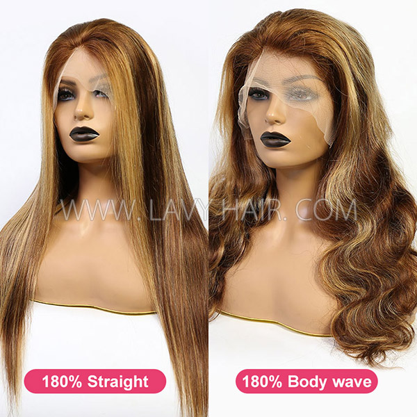 P4/27 Highlight Color 180% Density Human Hair Preplucked Lace Frontal Wigs