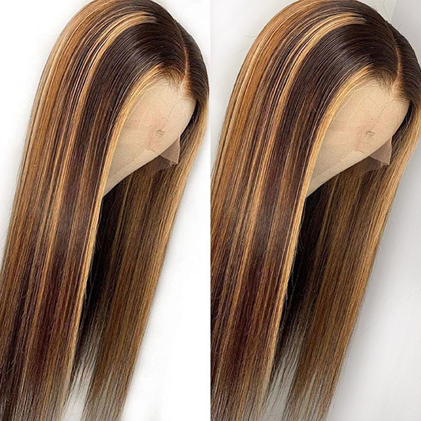 P4/27 Highlight Color 180% Density Human Hair Preplucked Lace Frontal Wigs
