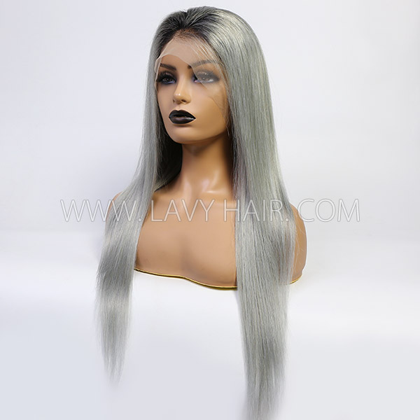 1B/Grey Color 130% Density Full Lace Wigs Straight Hair Human Hair