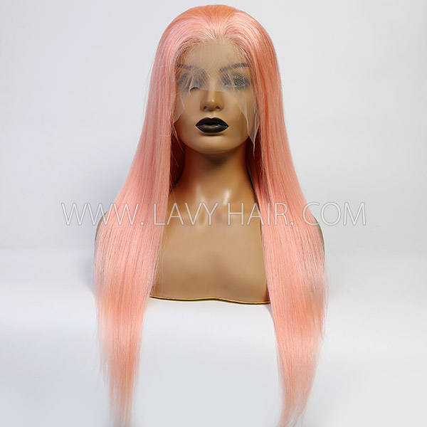 (All Texture Link) Peach Pink Color 130% Density Full Lace Wigs Straight Hair Human Hair