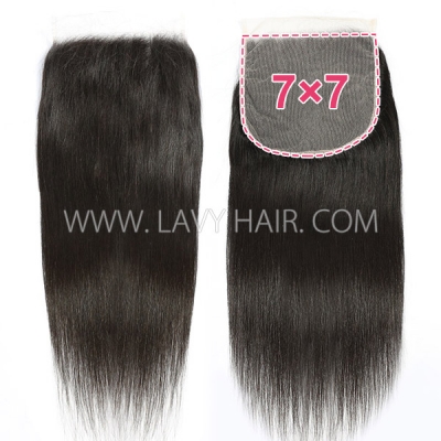 Preplucked Lace closure 6*6 and 7*7 body wave Straight Human hair medium brown Swiss lace