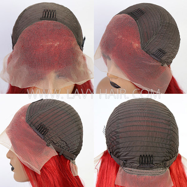 Red Color Preplucked Lace Front Wigs Straight Hair Human Virgin Hair Wig 130% Denity