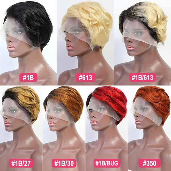 Pixie Cut T Part 150% Density Lace Frontal Short Bob Wig Colorful Human Virgin Hair Cheap Wig