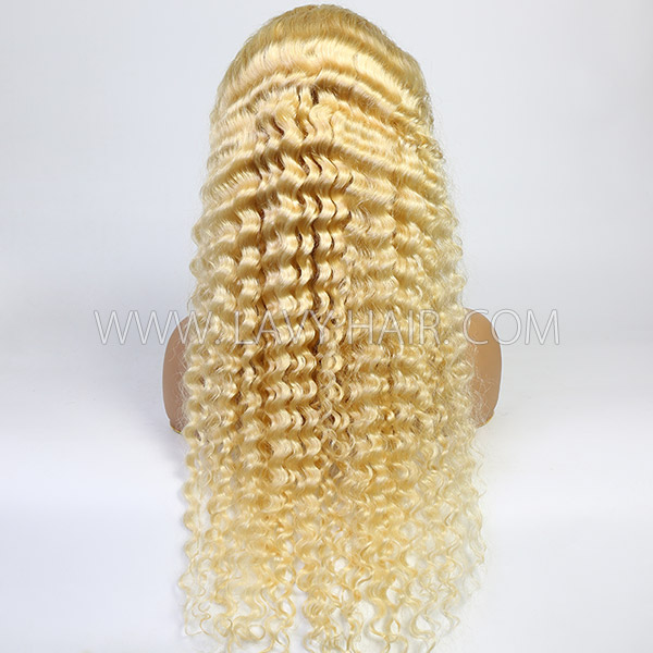 (All Texture Link)150% and 250% Density 13*4 Full Frontal Wig Transparent Lace 613 Blonde Color Deep Wave Human Hair Wear Go