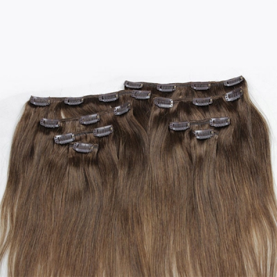 #4 Brown Color Classic Clip in Extensions Human Virgin Hair 8 pcs 120 grams