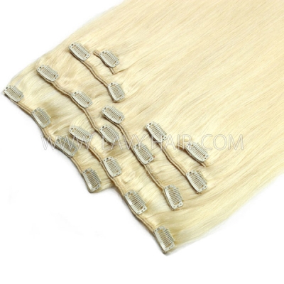 #613 Blonde Color Classic Clip in Extensions Human Virgin Hair 8 pcs 120 grams