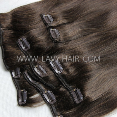 #2 Brown Color Classic Clip in Extensions Human Virgin Hair 8 pcs 120 grams