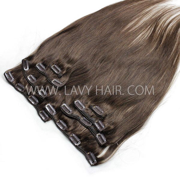 #2 Brown Color Classic Clip in Extensions Human Virgin Hair 8 pcs 120 grams