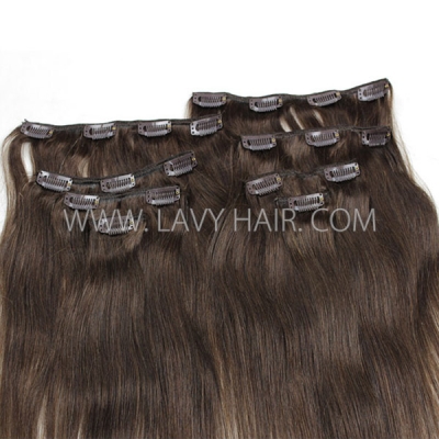 #2 Brown Color Classic Clip in Extensions Human Virgin Hair 8 pcs 120 grams