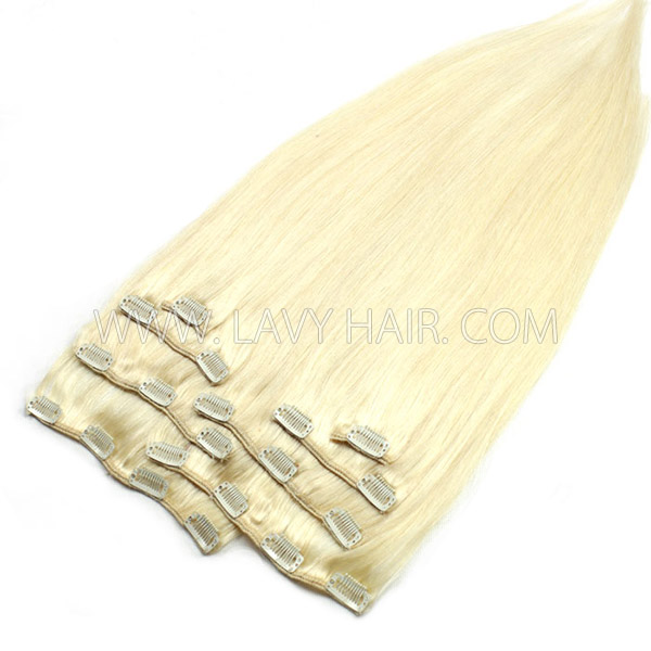 #613 Blonde Color Classic Clip in Extensions Human Virgin Hair 8 pcs 120 grams