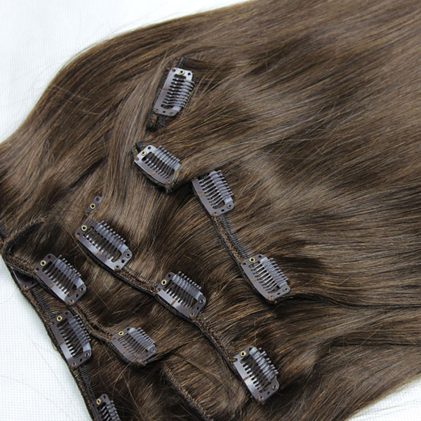 #4 Brown Color Classic Clip in Extensions Human Virgin Hair 8 pcs 120 grams