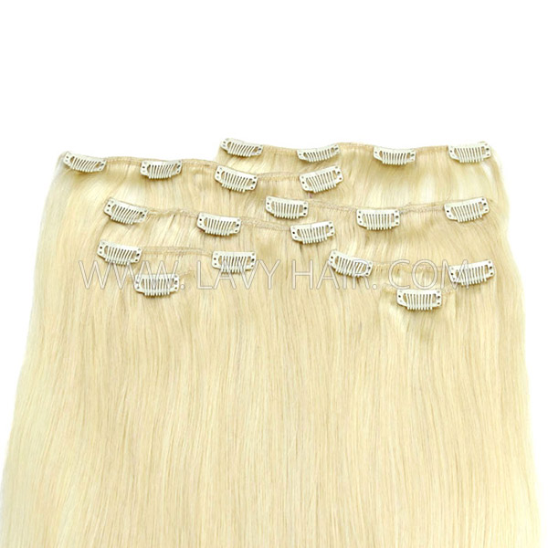 #613 Blonde Color Classic Clip in Extensions Human Virgin Hair 8 pcs 120 grams