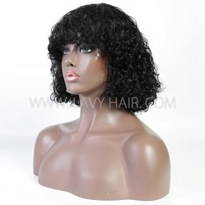 #1B National Color Machine Made Bob Wig With Bangs Human Hair 180% Density Cheap Wig