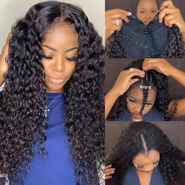 130% & 300%  Density U part / V part Wigs Deep Wave Human Hair （leave message if need left /right side u part）