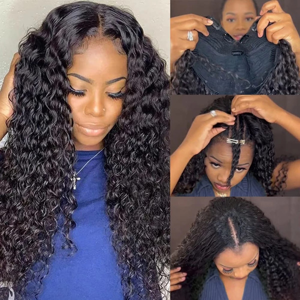 (New Update)12-30 inches Deep Wave U Part /V Part Wigs 150%&200% Density 100% Human Hair Half Wig