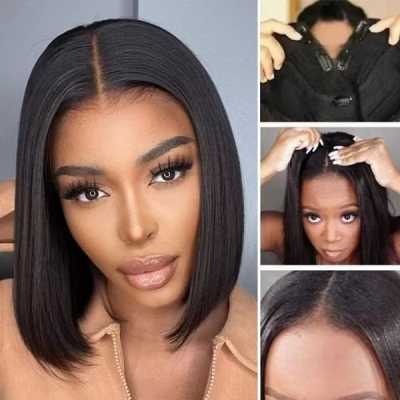 130% & 300% Density U-part Blunt Cut Bob Wigs Straight Human Hair（leave message if need left /right side u part）