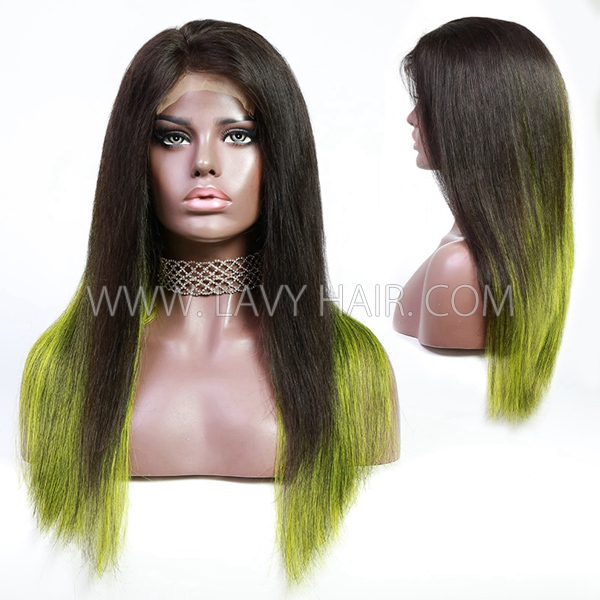 Ombre Highlight Color 4*4 Lace Closure Wig 100% Human Hair 180% Density Straight Hair