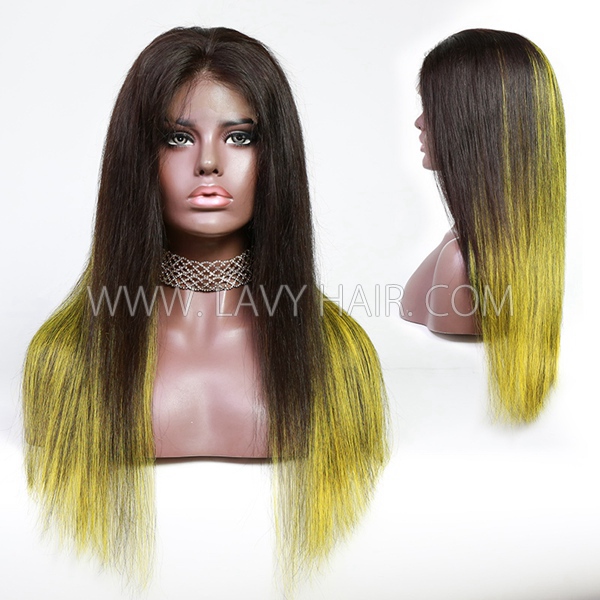 Ombre Highlight Color 4*4 Lace Closure Wig 100% Human Hair 180% Density Straight Hair