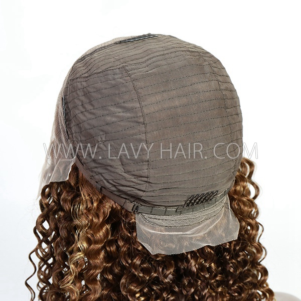 P4/27 Highlight Color Lace Frontal Bob Wig Deep Curly Human Virgin Hair