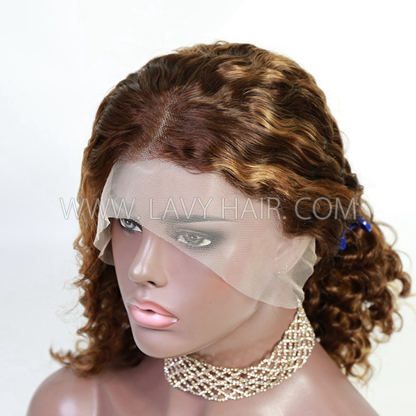 P4/27 Highlight Color Lace Frontal Bob Wig Deep Wave &Deep Curly  Human Virgin Hair