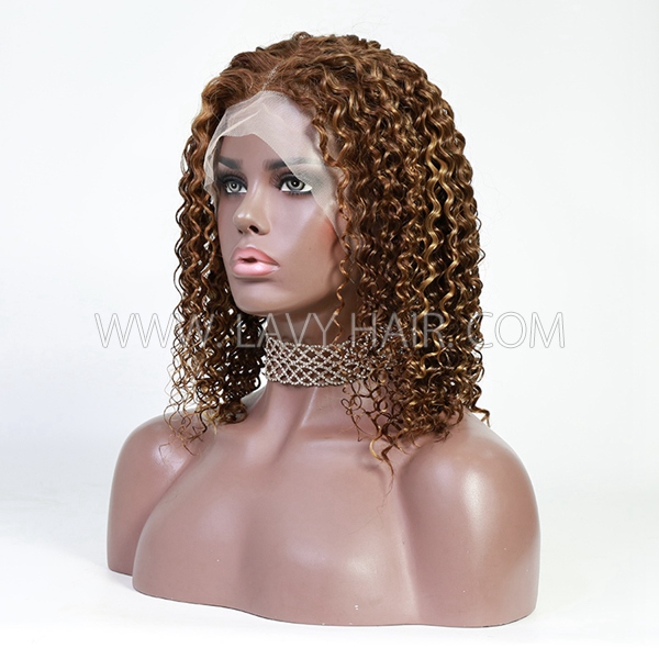 P4/27 Highlight Color Lace Frontal Bob Wig Deep Curly Human Virgin Hair