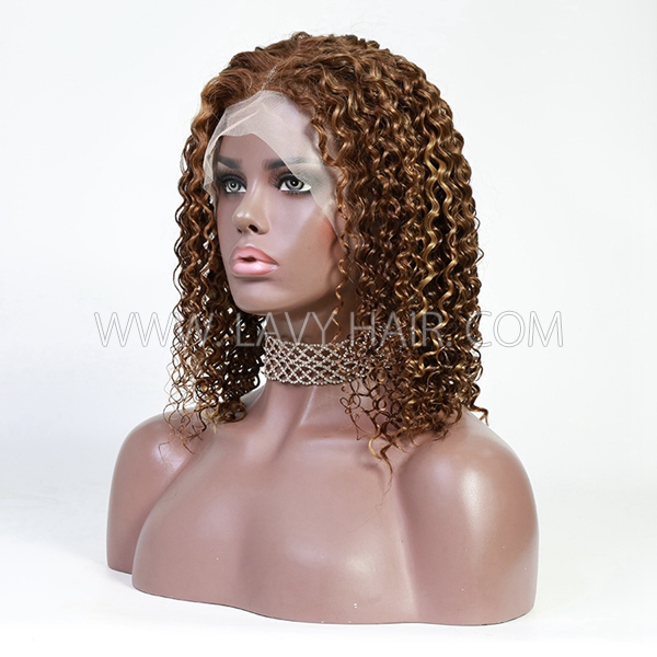 P4/27 Highlight Color Lace Frontal Bob Wig Deep Curly Human Virgin Hair