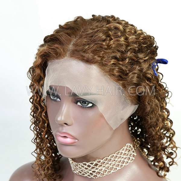 P4/27 Highlight Color Lace Frontal Bob Wig Deep Curly Human Virgin Hair