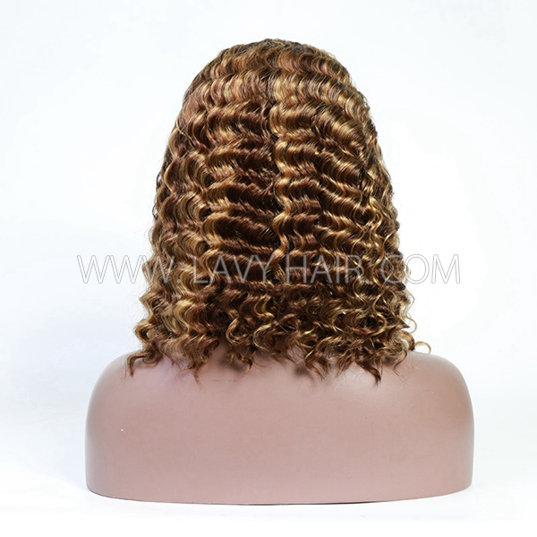 P4/27 Highlight Color Lace Frontal Bob Wig Deep Wave &Deep Curly  Human Virgin Hair