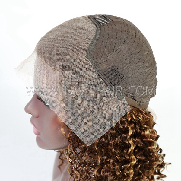 P4/27 Highlight Color Lace Frontal Bob Wig Deep Curly Human Virgin Hair