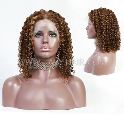 P4/27 Highlight Color Lace Frontal Bob Wig Deep Curly Human Virgin Hair