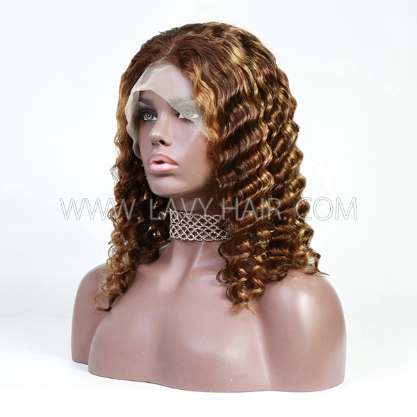 P4/27 Highlight Color Lace Frontal Bob Wig Deep Wave &Deep Curly  Human Virgin Hair