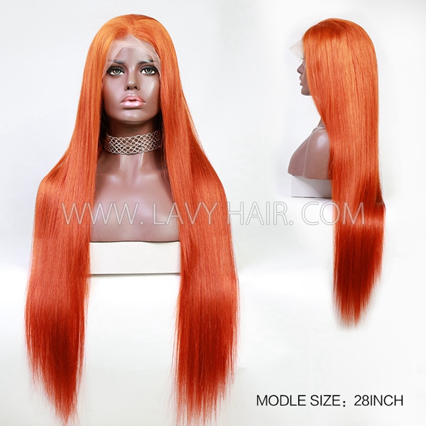 (All Texture Link) #350 Ginger Color 180% & 250% Density 13*4 Full Front Wigs Human Virgin Hair Preplucked Wig Glueless Wear Go