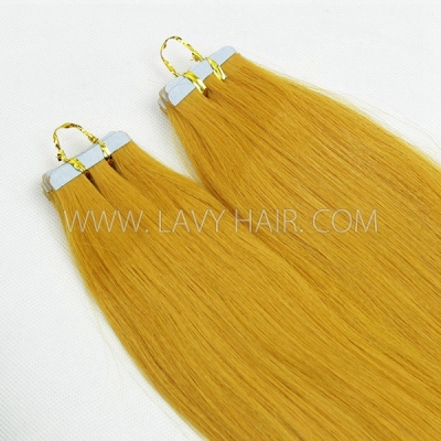 Yellow Color Hair Tape In Hair Extensions Human Virgin Hair 20 pcs 50 grams