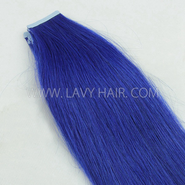 Blue Color Hair Tape In Hair Extensions Human Virgin Hair 20 pcs 50 grams