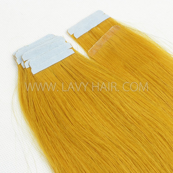 Yellow Color Hair Tape In Hair Extensions Human Virgin Hair 20 pcs 50 grams