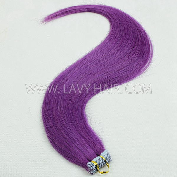 Purple Color Hair Tape In Hair Extensions Human Virgin Hair 20 pcs 50 grams