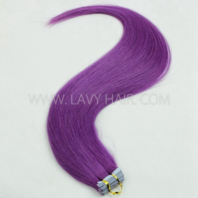 Purple Color Hair Tape In Hair Extensions Human Virgin Hair 20 pcs 50 grams