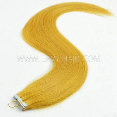 Yellow Color Hair Tape In Hair Extensions Human Virgin Hair 20 pcs 50 grams