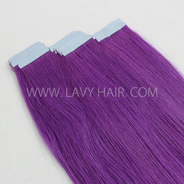Purple Color Hair Tape In Hair Extensions Human Virgin Hair 20 pcs 50 grams