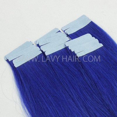 Blue Color Hair Tape In Hair Extensions Human Virgin Hair 20 pcs 50 grams