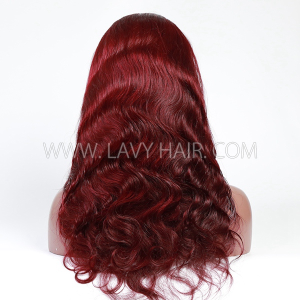 (All Texture Link) Burgundy #99J Color 13*4 Full Frontal Wig 100% Human Virgin Hair Preplucked Pre Bleached Transparent Lace 180% Density Wear Go