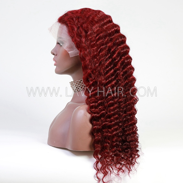 (All Texture Link) Burgundy #99J Color 13*4 Full Frontal Wig 100% Human Virgin Hair Preplucked Pre Bleached Transparent Lace 180% Density Wear Go