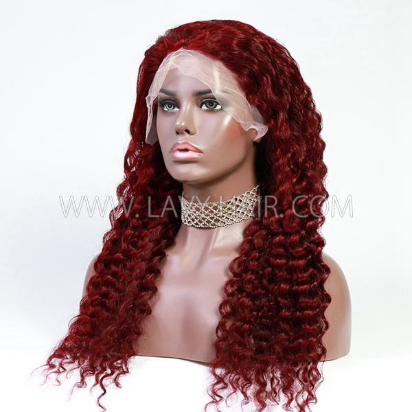 (All Texture Link) Burgundy #99J Color 13*4 Full Frontal Wig 100% Human Virgin Hair Preplucked Pre Bleached Transparent Lace 180% Density Wear Go