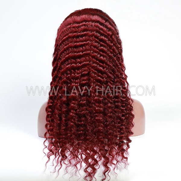 (All Texture Link) Burgundy #99J Color 13*4 Full Frontal Wig 100% Human Virgin Hair Preplucked Pre Bleached Transparent Lace 180% Density Wear Go