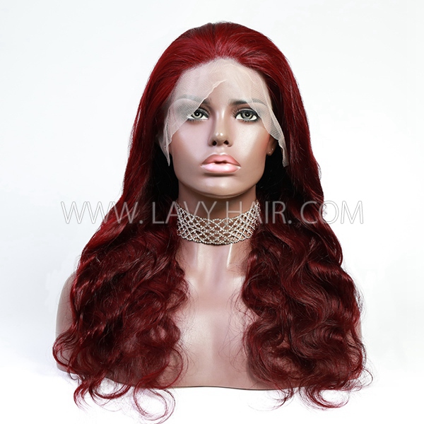 (All Texture Link) Burgundy #99J Color 13*4 Full Frontal Wig 100% Human Virgin Hair Preplucked Pre Bleached Transparent Lace 180% Density Wear Go