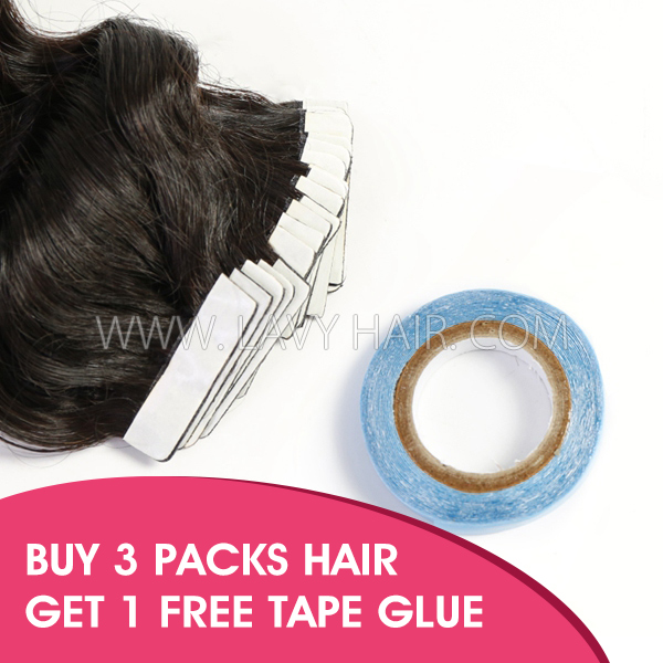 Tape In Hair Extensions (20pcs/50g/1 Pack) 3 Packs Get Free Replaceable Tape Glue Advanced Grade 12A Human Virgin Hair