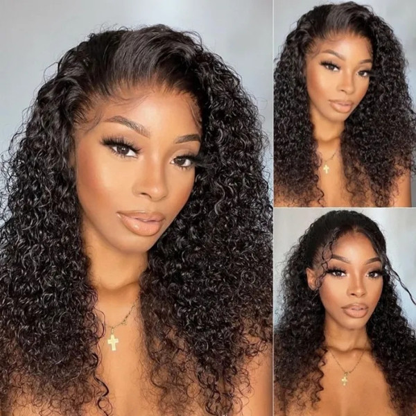 130%&180%&300% Density Deep Curly Preplucked Glueless 13*4 Lace Front Wigs Human Hair Wet Curl