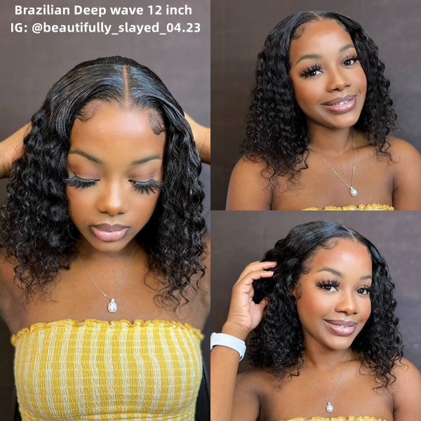 10 inch-30 inch 180% Density Deep Wave Lace Frontal Wigs Human Hair