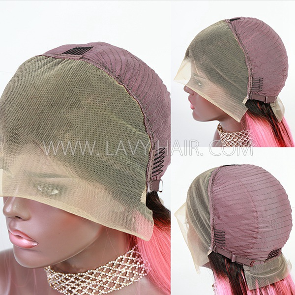 P1B/Pink/Rosy Highlight Color 13*4 Full Lace Frontal Wig 180% Density 100% Human Hair Straight Hair