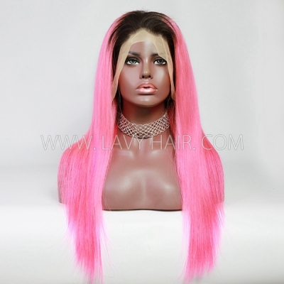 P1B/Pink/Rosy Highlight Color 13*4 Full Lace Frontal Wig 180% Density 100% Human Hair Straight Hair